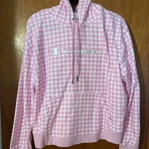 Champion pink and white checkered sweat shirt